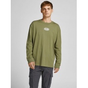 Футболка JORWORLDS TEE LS CREW NECK 12196539-Martini Olive-Fit:RELAXED Jack & Jones