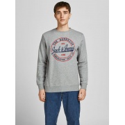 Толстовка JJBRAT SWEAT CREW NECK 12201404-Light Grey Melange-Print:Navy Blazer Jack & Jones