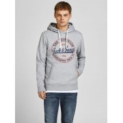 Толстовка JJBRAT SWEAT HOOD 12201406-Light Grey Melange-Print:Navy Blazer. Tru Jack & Jones